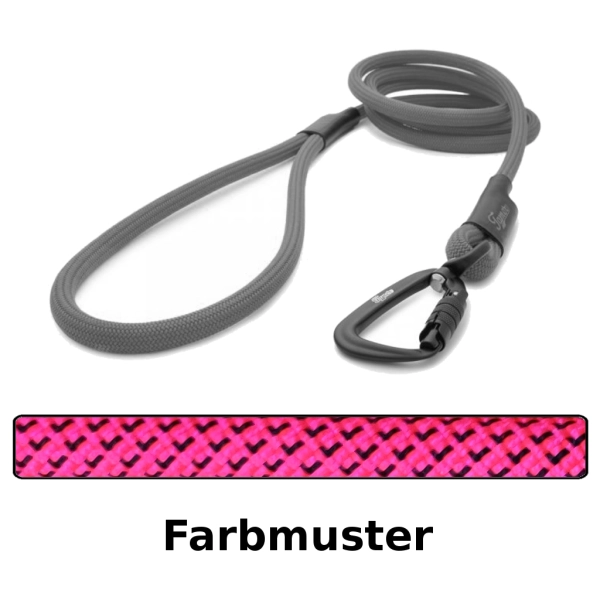 klassische Hundeleine TWIST - M - 175cm - pink mit schwarzen Haken